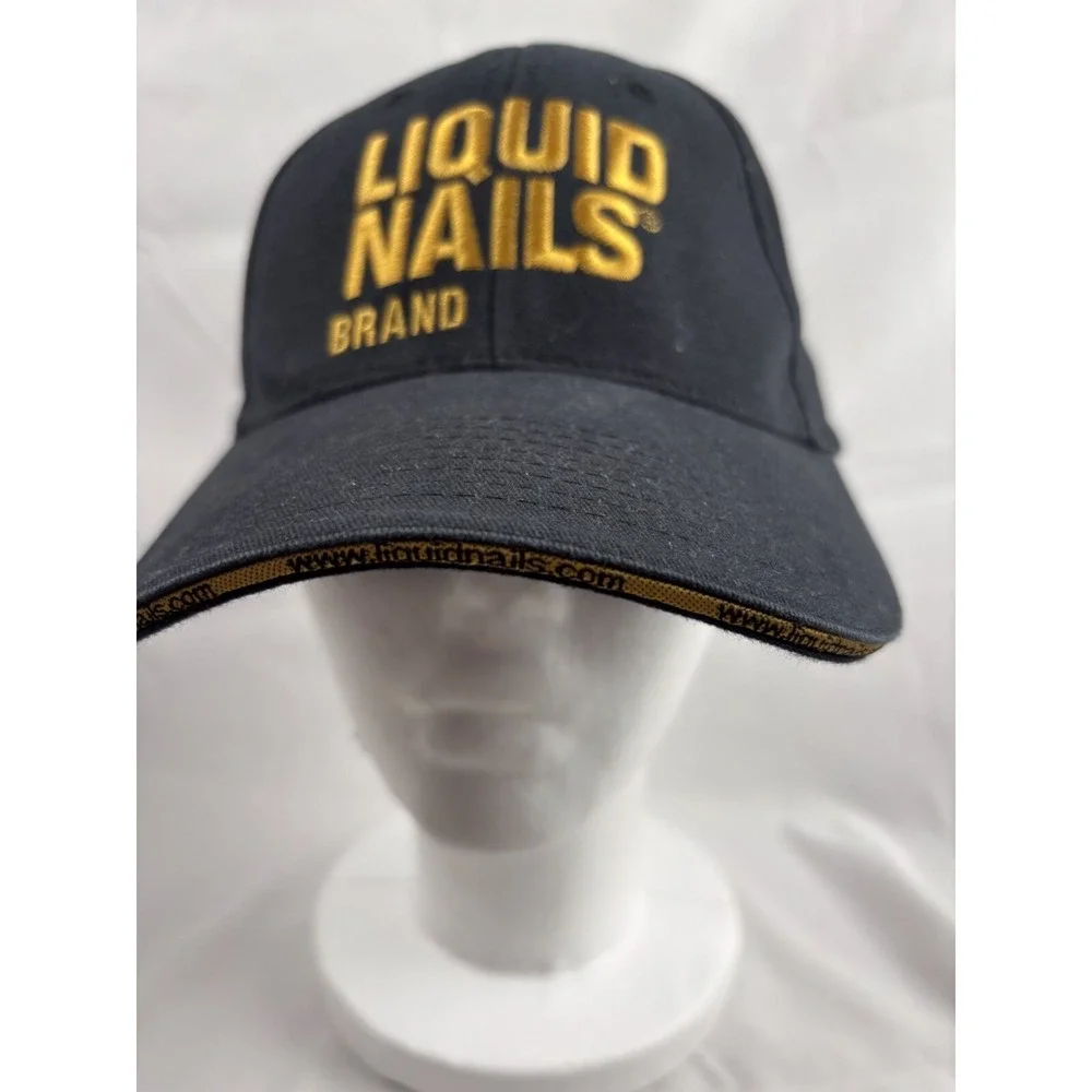 Liquid Nails  Brand Trucker's Hat Cap SnapBack Black W/gold Block Embroidery